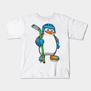 Penguin at Ice hockey with Ice hockey stick Kids T-Shirt